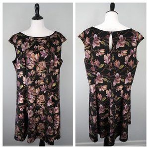 LUXOLOGY Floral Black Pink Stretch Dress